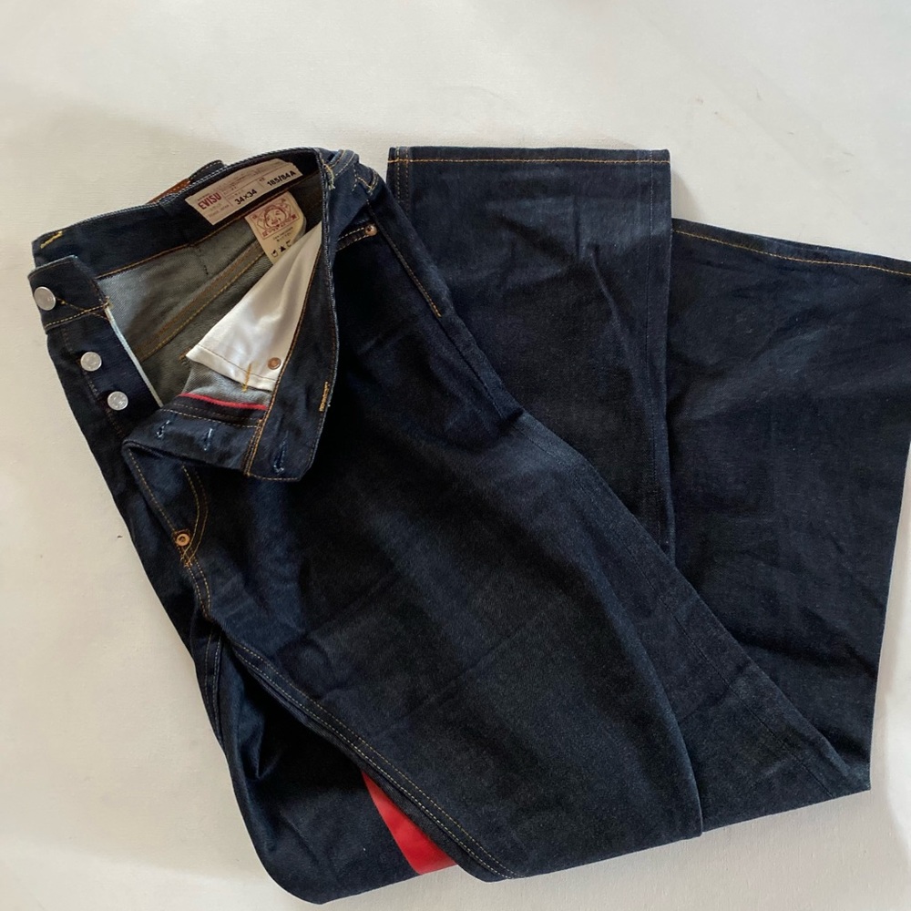 Evisu NYC Dark Blue Jeans with Red Accents - Picture 4 of 5